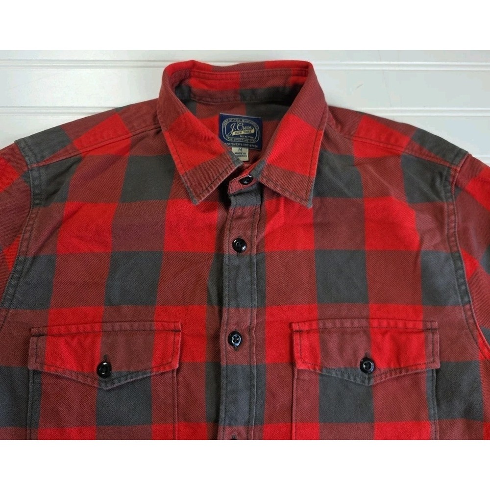 J Crew Mens MEDIUM Sportsmens Outfitter Flannel Shirt Long Sleeve RED/GRAY Plaid